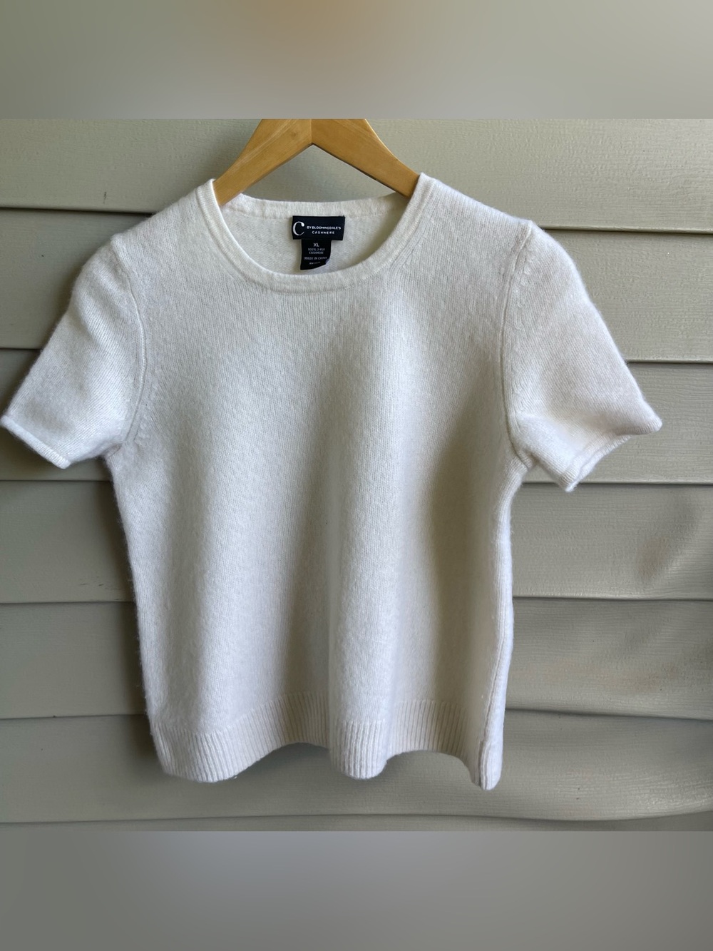 C By Bloomingdale’s 100% Cashmere Short Sleeve Sweater Womens XL Ivory Old Money